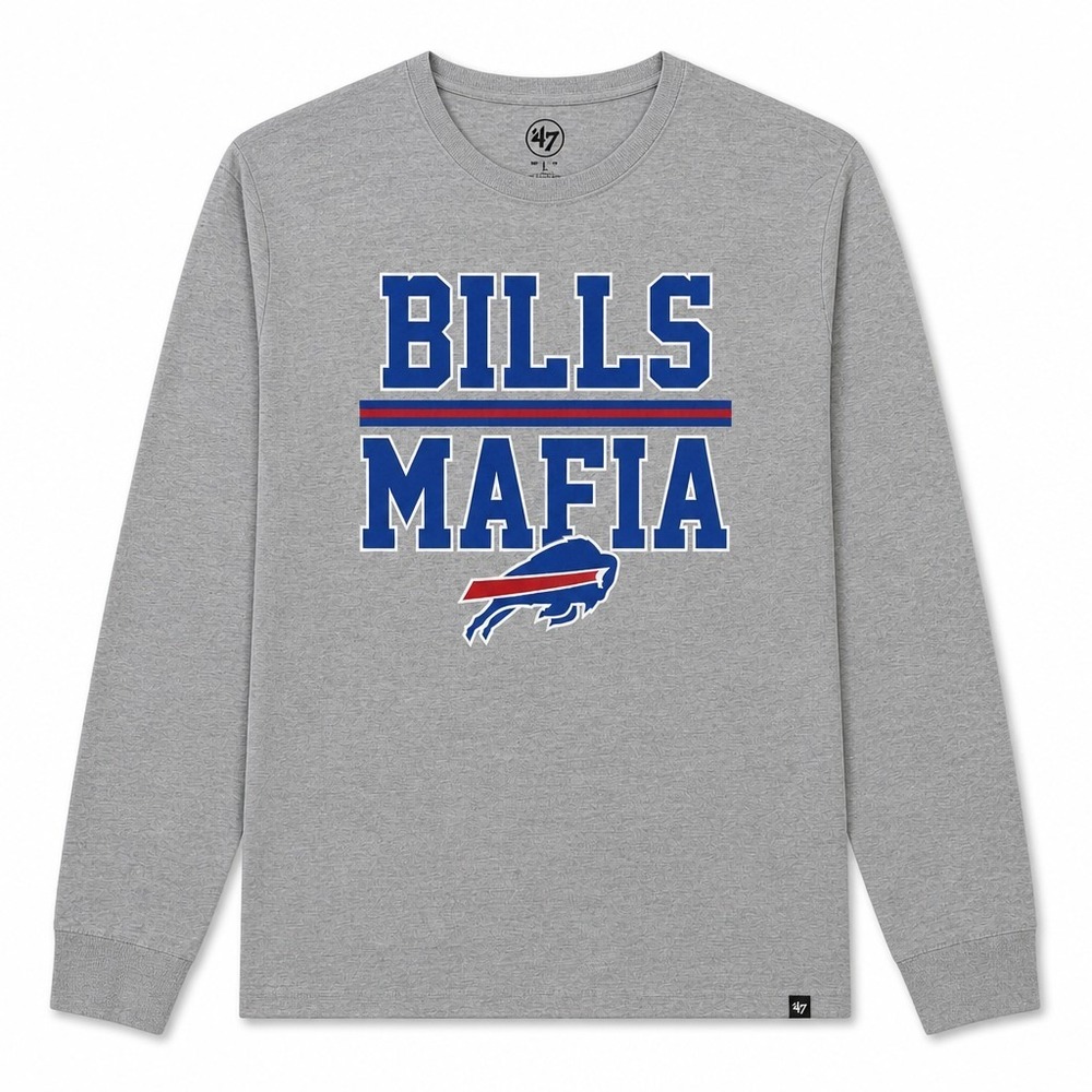 Buffalo Bills Shirt Mens XXL Gray Blue Bills Mafia Long Sleeve Crew '47 Tee NFL